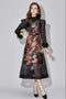 Breathtaking Beauty Runway Fashion Silk Floral Print, Exquisite Lace Neck, Long Sleeve, A-Line Cocktail, Party, Prom, Festival, Wedding Guest Renaissance Dress (Black)